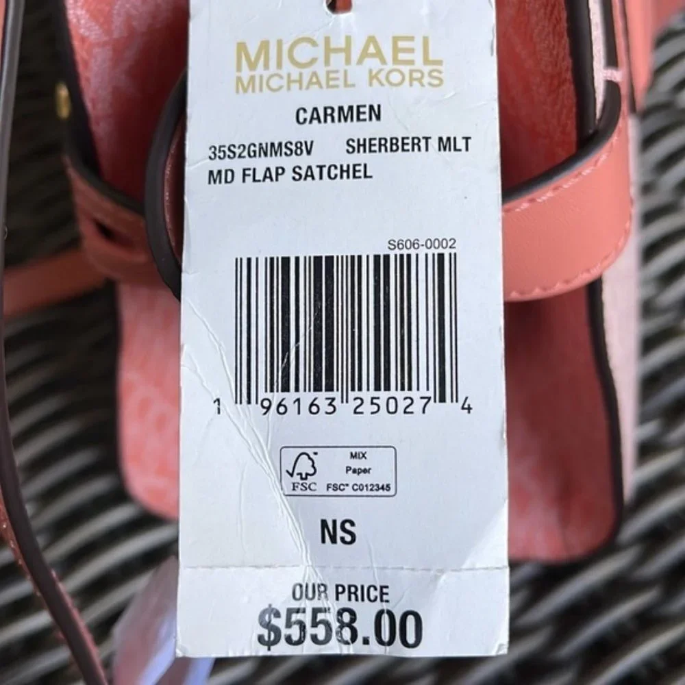 Michael Kors Carmen Medium Color-Block Logo Flap Satchel Sherbert